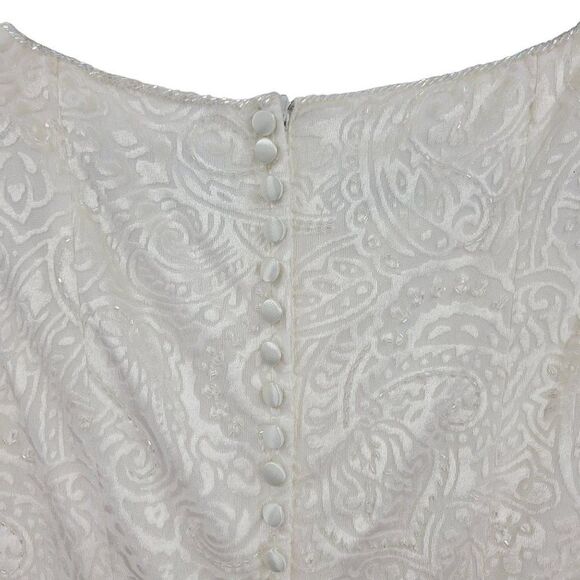 Vintage 80's Marie St. Claire Dress Bride Formal Maxi Embossed Beaded White 6 - Picture 11 of 15